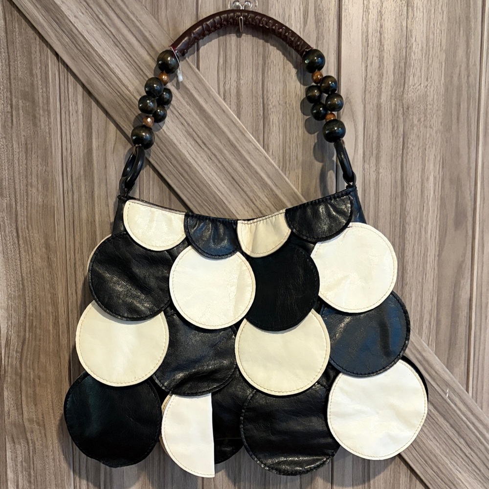 Vintage Boho Y2K Petal Black & White Scalloped Patchwork Shoulder Bag - Picture 5 of 8